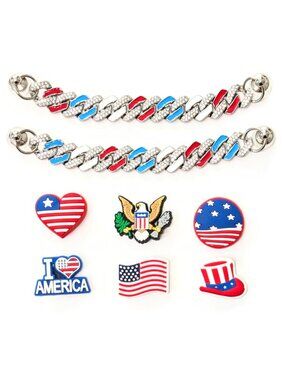 PATRIOTIC SHOE CHARM COLLECTION (Pack of 8) Fits Both Shoelaces and Clogs
